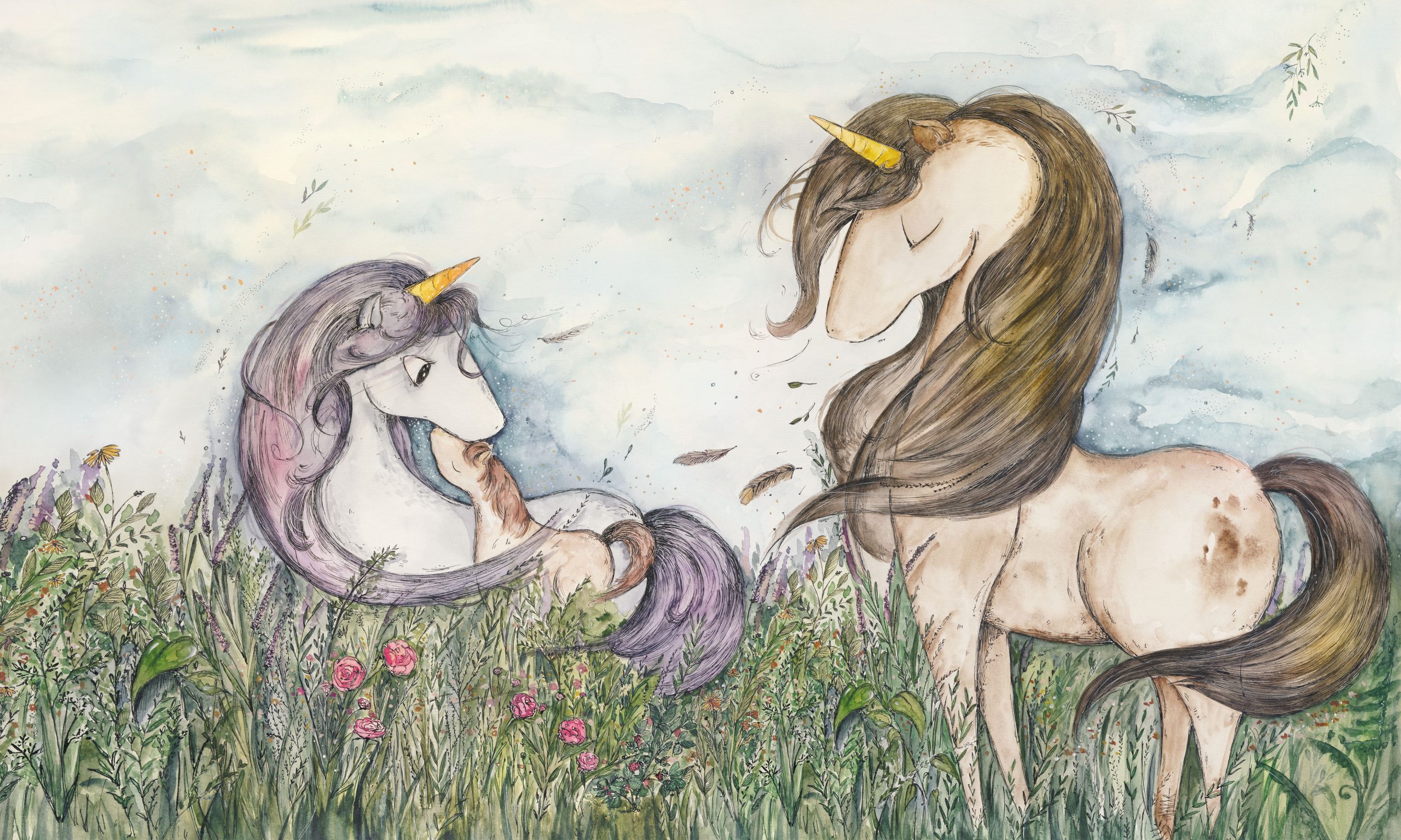 Wild Unicorns 500x300cm Fototapet WallArt copii toddler - Wild Unicorns - imagine 1