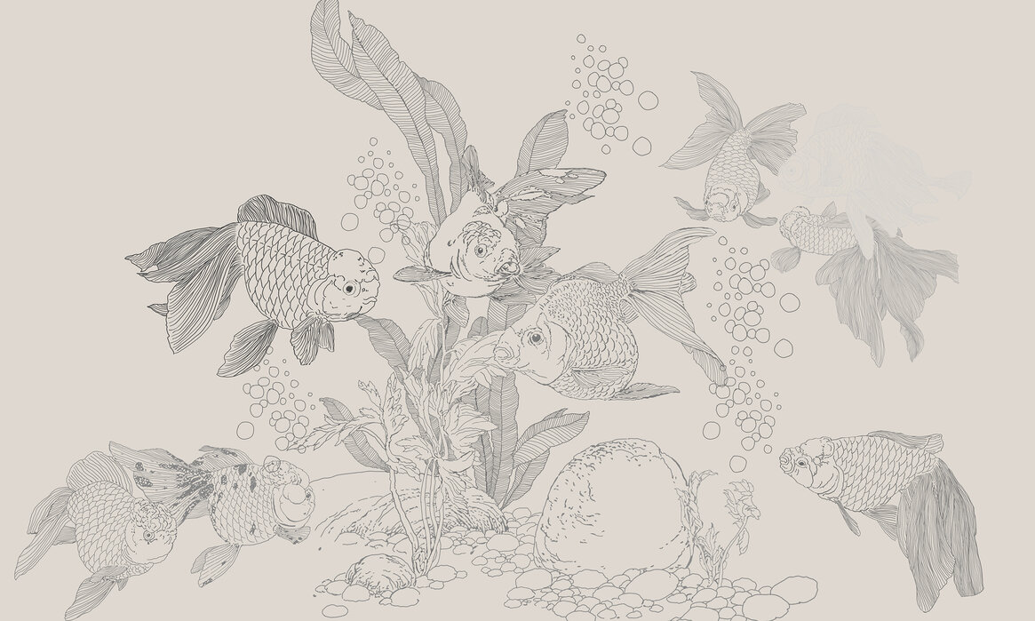 goldfish-world-beige Fototapet Lumea Peștișorilor Aurii - Bej - imagine 1