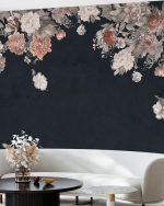 Fototapet Perete cu Flori Vintage - Albastru inchis - imagine 5