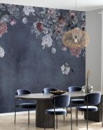 Fototapet Perete cu Flori Vintage - Albastru bleumarin - imagine 3