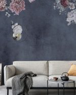 Fototapet Perete cu Flori Vintage - Albastru bleumarin - imagine 4