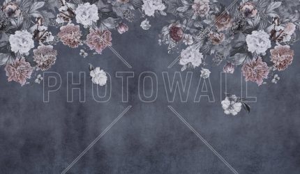 Fototapet Perete cu Flori Vintage - Albastru bleumarin