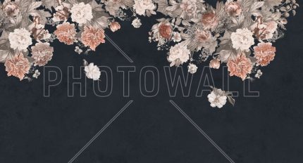 Fototapet Perete cu Flori Vintage - Albastru inchis