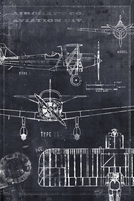 airplane-blueprint Fototapet Schiță Avion - Negru - imagine 1