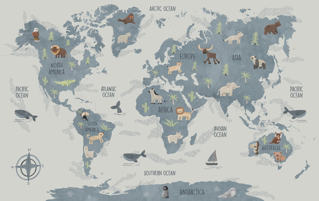 animals-of-the-world-blue Fototapet Animalele lumii - Albastru - imagine 1