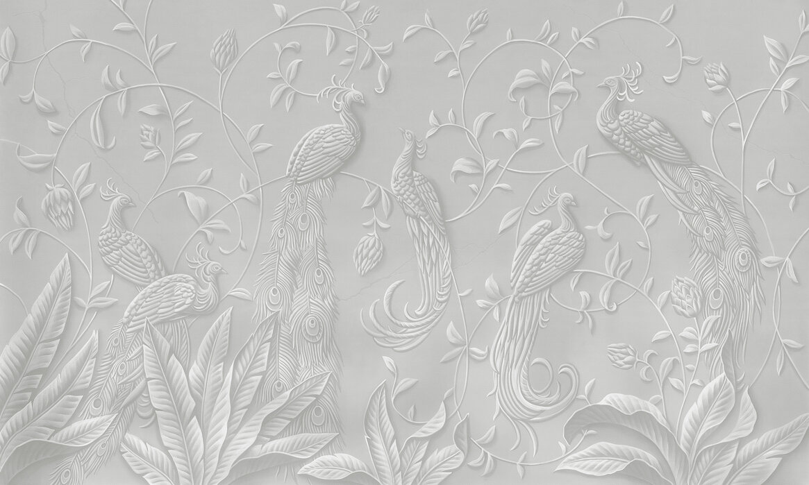 elegant-relief-with-peacocks-grey Fototapet Relief elegant cu păuni - Gri - imagine 1