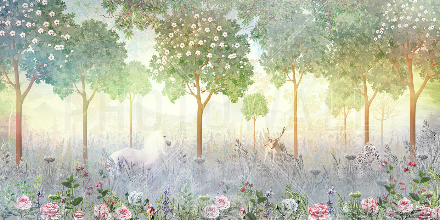 hazy-meadow Fototapet Luncă Cețoasă - imagine 1
