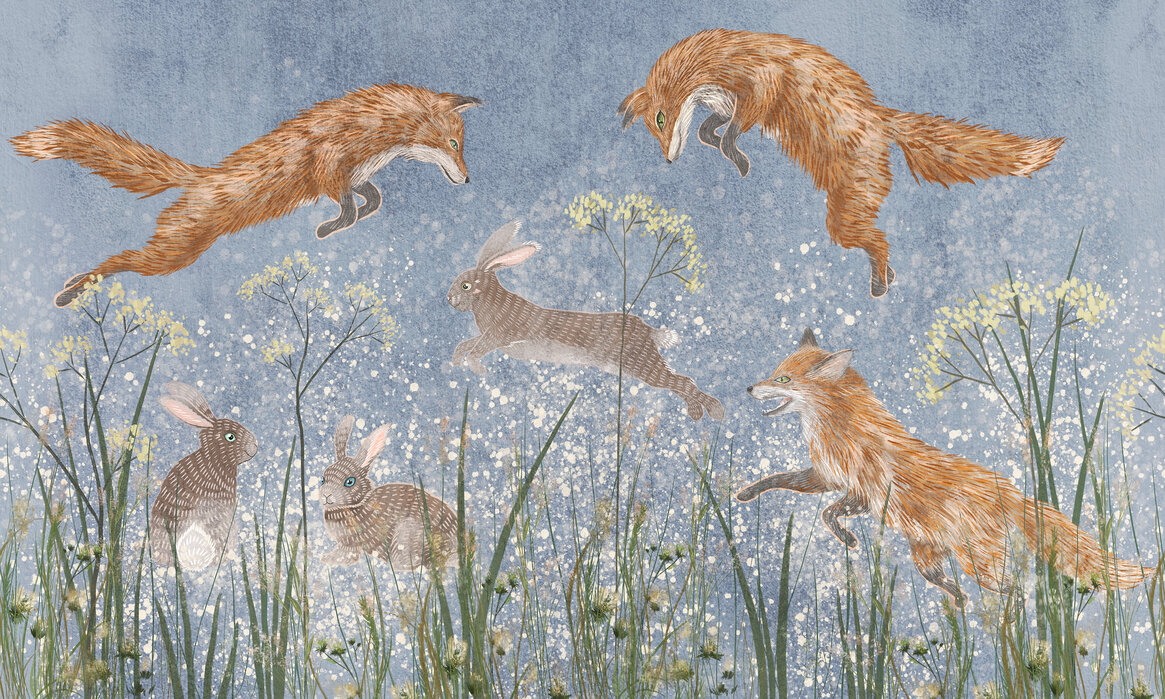 jumping-foxes Fototapet Vulpile Săritoare - imagine 1