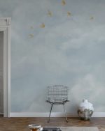 Fototapet Nori delicați cu rândunele galbene - Albastru moale - imagine 5