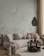 Fototapet Relief elegant cu păuni - Gri - imagine 2