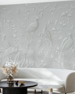 Fototapet Relief elegant cu păuni - Gri - imagine 3