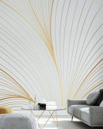 Fototapet Desen liniar cu frunze aurii - imagine 3