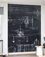 Fototapet Schiță Avion - Negru - imagine 2