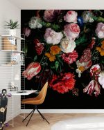 Fototapet Flori colorate pe fundal negru - imagine 4