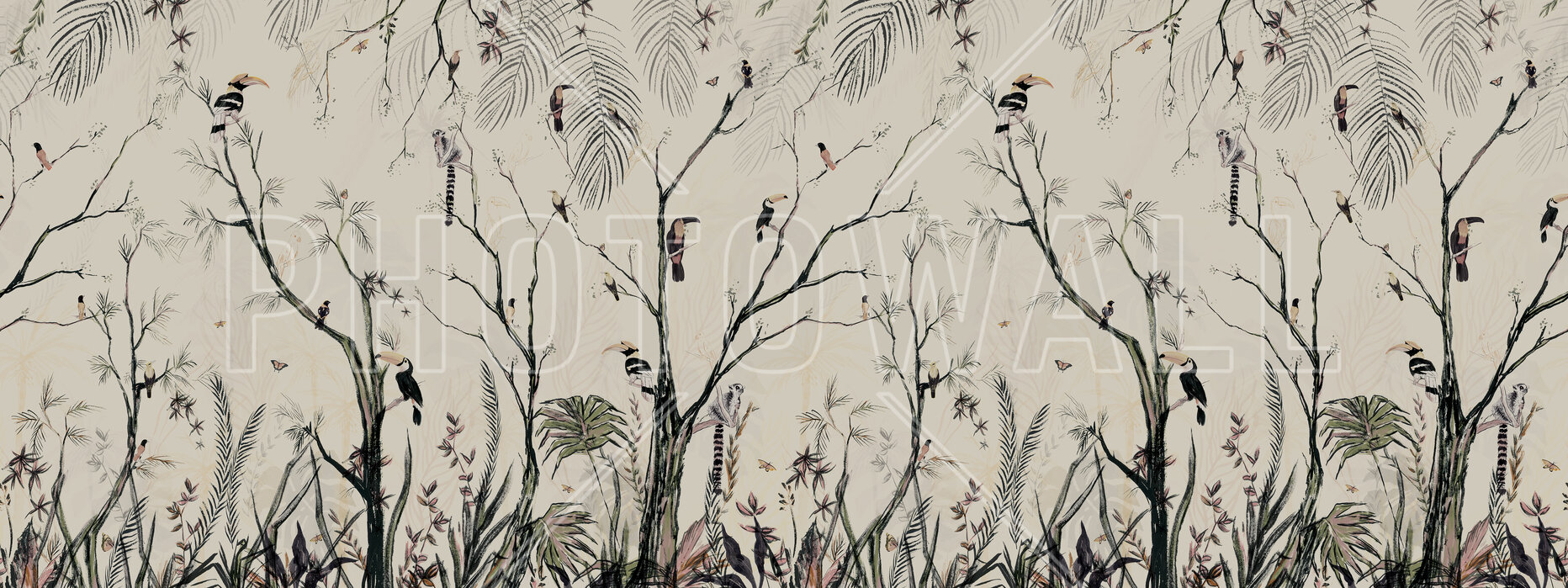 tropical-charcoal-cream-crayon-panorama Fototapet Cărbune Tropical - Creion colorat Crem - Panoramă - imagine 1