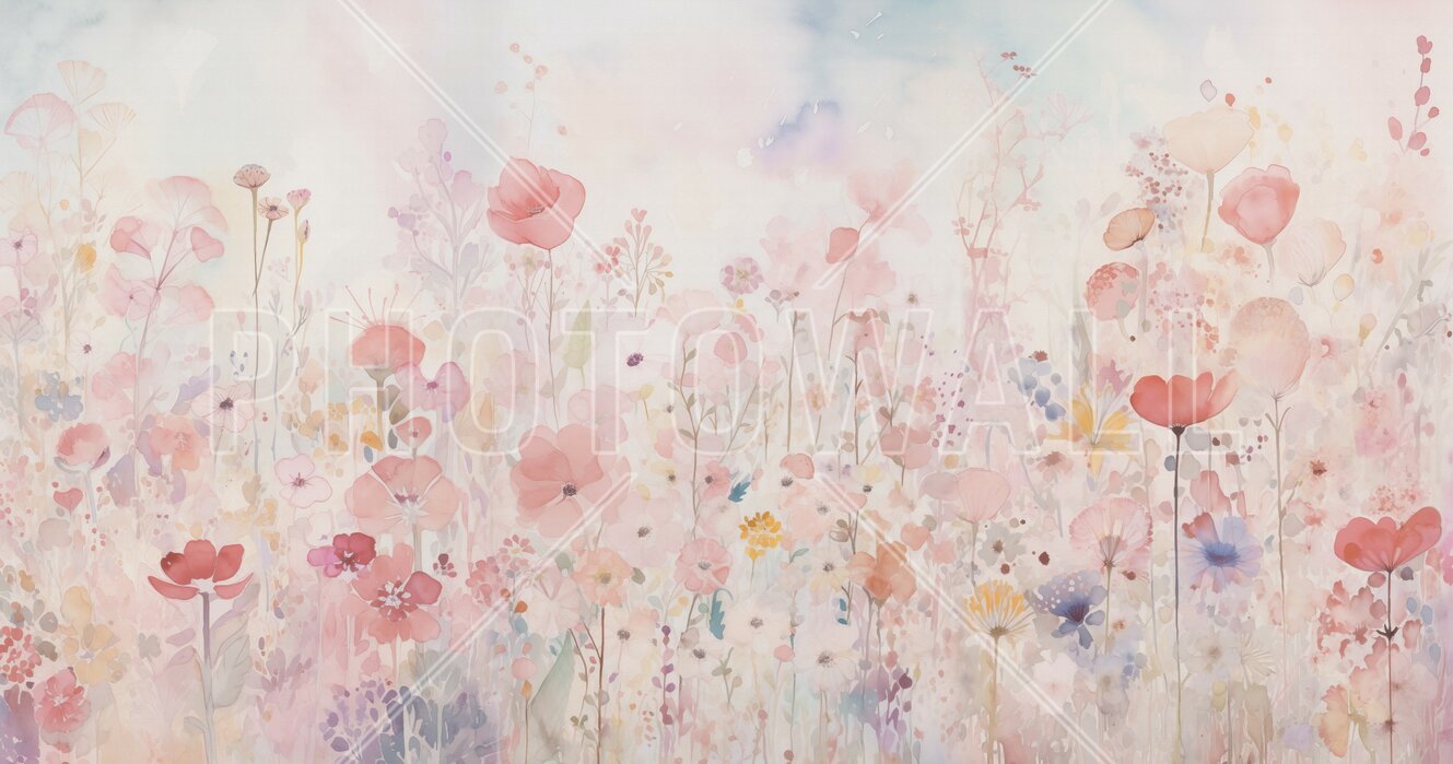 watercolour-happy-flowers-pastel Fototapet Flori Vesele în Acuarelă - Pastel - imagine 1